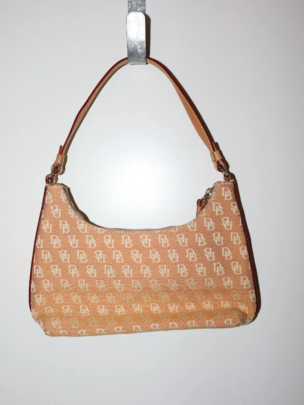 Dooney & Bourke Peach DB Monogram Canvas Shoulder Bag Hobo Purse